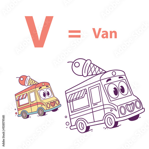 V for Van Coloring Page – Vehicle Fun Printable for Kids