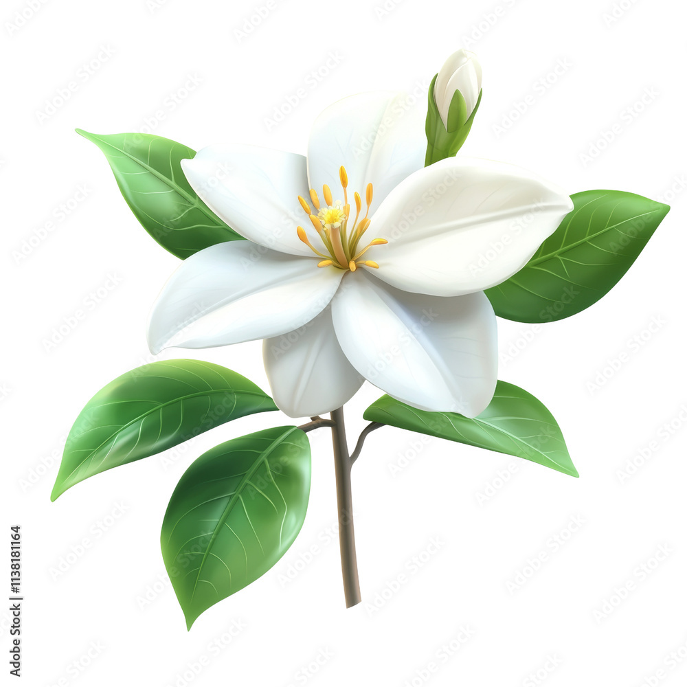 Obraz premium 3D Beautiful Jasmine flower cartoon style, isolated on a transparent background