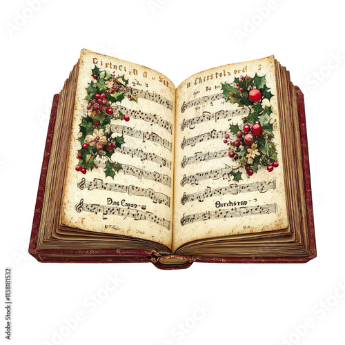Close-Up of an Antique Christmas Carol Book, Evoking Holiday Nostalgia