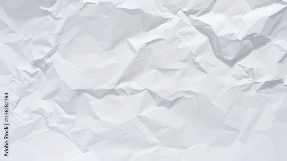 Fototapeta premium Crumpled white paper with shadows and creases, representing concept of failure and mistakes, texture, surface, creases