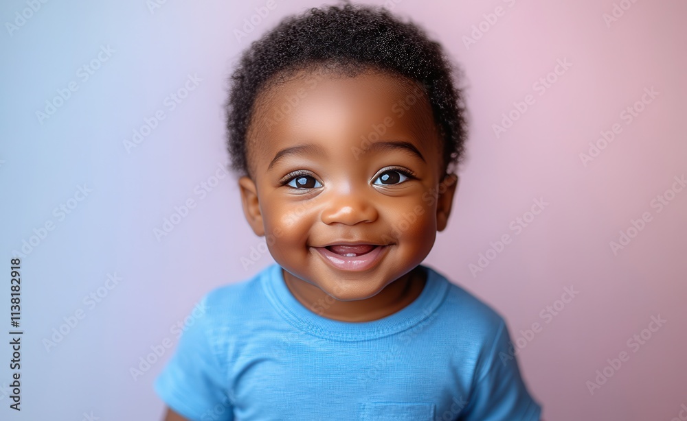 Africa American young boy with hair and a t-shirt is smiling Africa American young boy with hair and a t-shirt is smiling