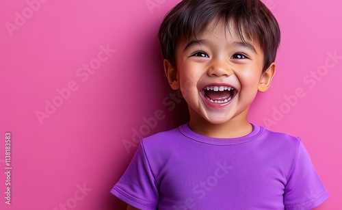 Asian boy or girl smiling in studio color background