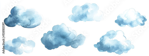 Watercolor Clouds Blue clouds isolated on a white background