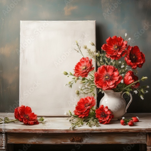 Ready to use social media post fantasy lovely romantic frames painting, surrounded by beautiful red flowers