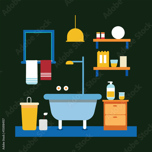 Bathroom interior with furniture illustration