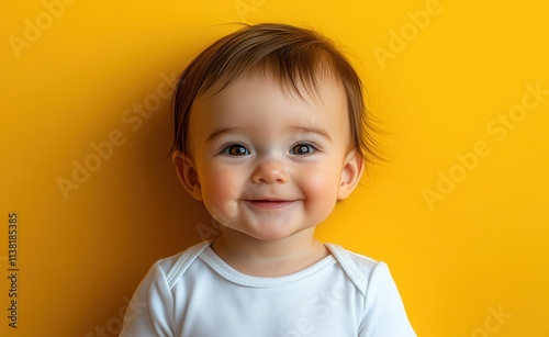 Asian boy or girl smiling in studio color background