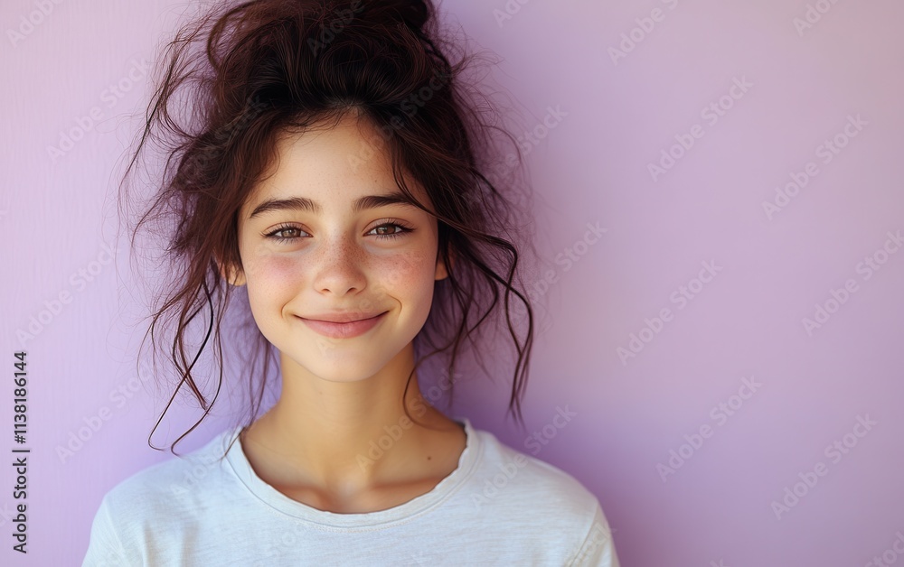 kid smiling with t-shirt in studio color background