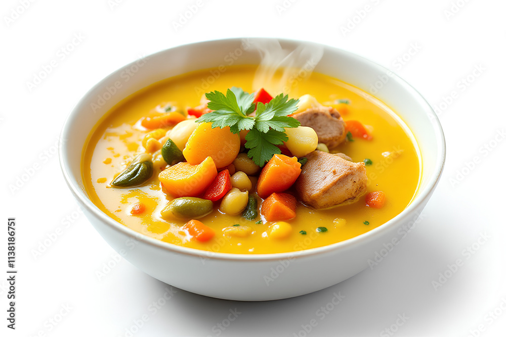 Traditional Haitian Soup Joumou on White Background Traditional Haitian Soup Joumou on White Background