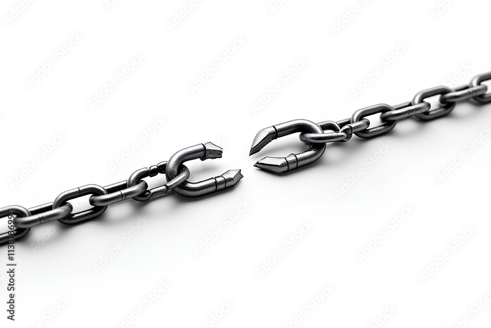 Fototapeta premium Broken Chain Symbolizing Freedom on White Background v.3