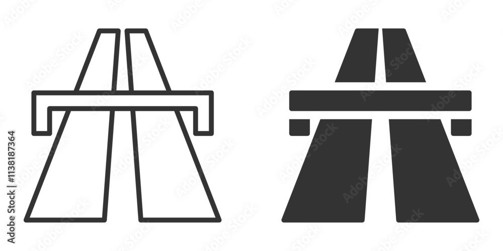 Highway road icons shown in filled and outlined versions. Highway road icons shown in filled and outlined versions.