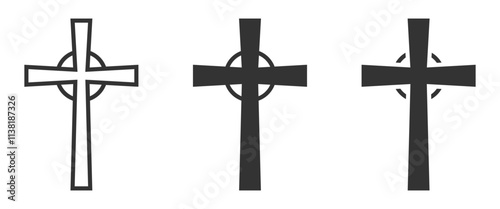 Celtic-style cross icons in bold and outline formats.
