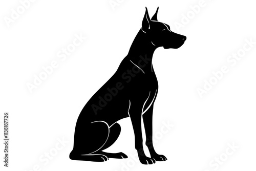 Great Dane Silhouette Vector Illustration of a Tall Dog Sitting with Head Held High