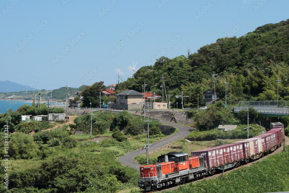  災害復興のため山陰本線を力走する貨物列車9081レ(山陰本線迂回貨物)_2018/9/3撮影
