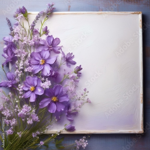 Ready to use social media post fantasy lovely romantic frames painting, surrounded by purple violet beautiful flowers
