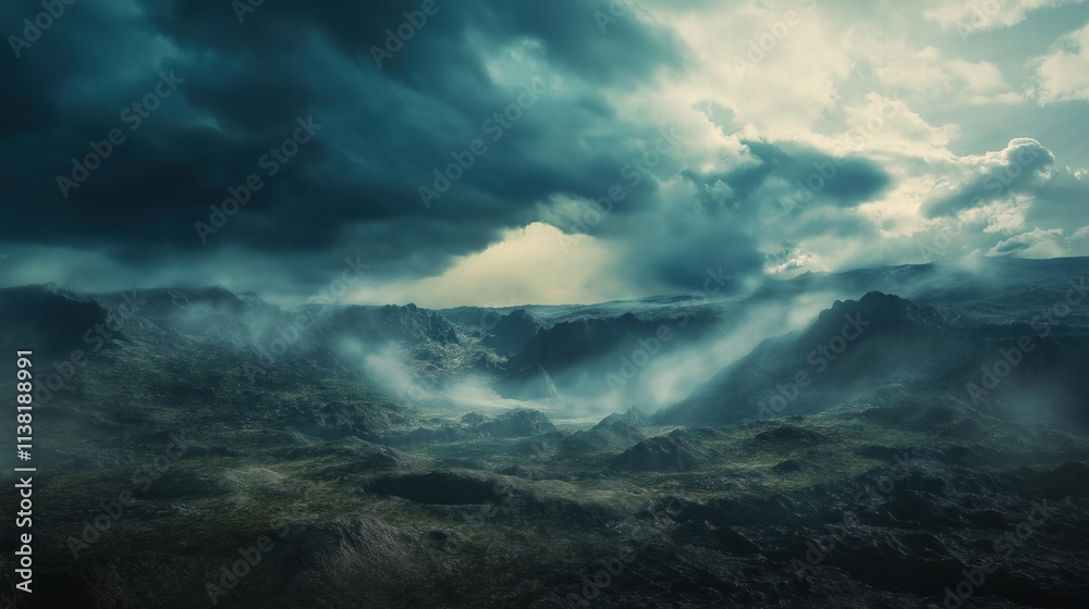 Dramatic Thunderstorm Over Rugged Landscape Dramatic Thunderstorm Over Rugged Landscape