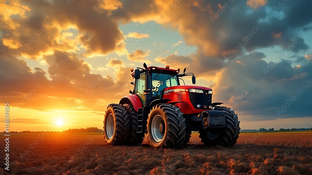 Tractor for farm work, modern agricultural transport working in the field, modern tractor close-up Tractor for farm work, modern agricultural transport working in the field, modern tractor close-up