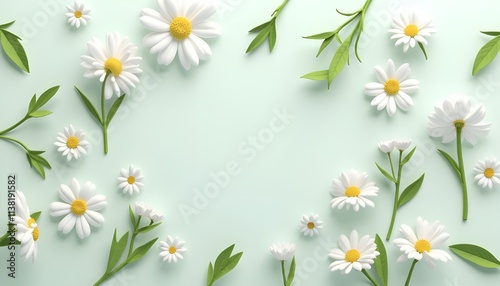 A vibrant 3D wallpaper featuring cluster of white flowers.