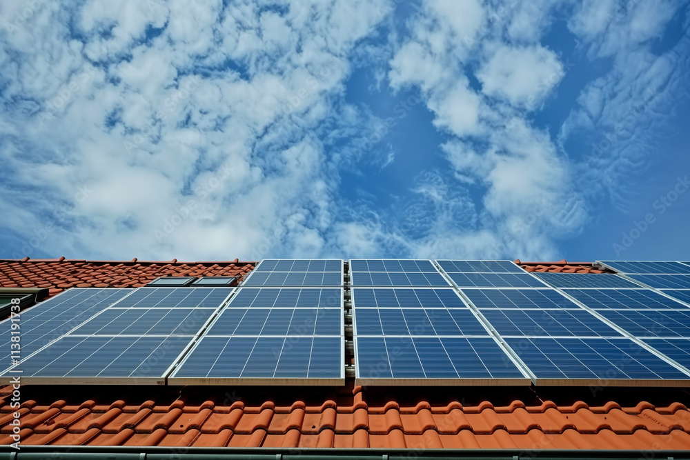 A modern house with solar panels on the roof, showcasing sustainable energy technology. A modern house with solar panels on the roof, showcasing sustainable energy technology.