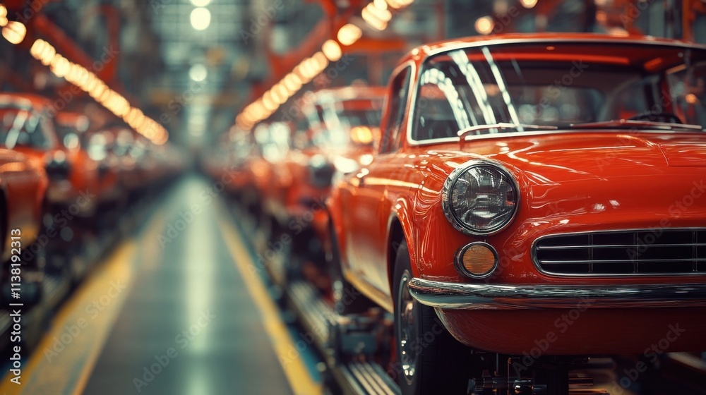 Red cars, assembly line, factory. No transparency. Red cars, assembly line, factory. No transparency.