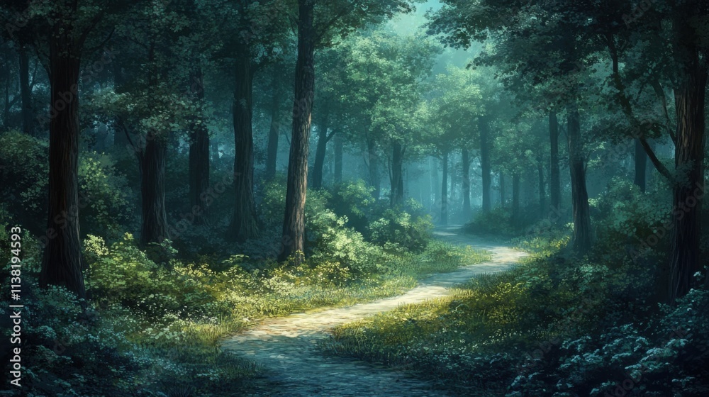 Forest path, trees, winding, calm, green. Forest path, trees, winding, calm, green.