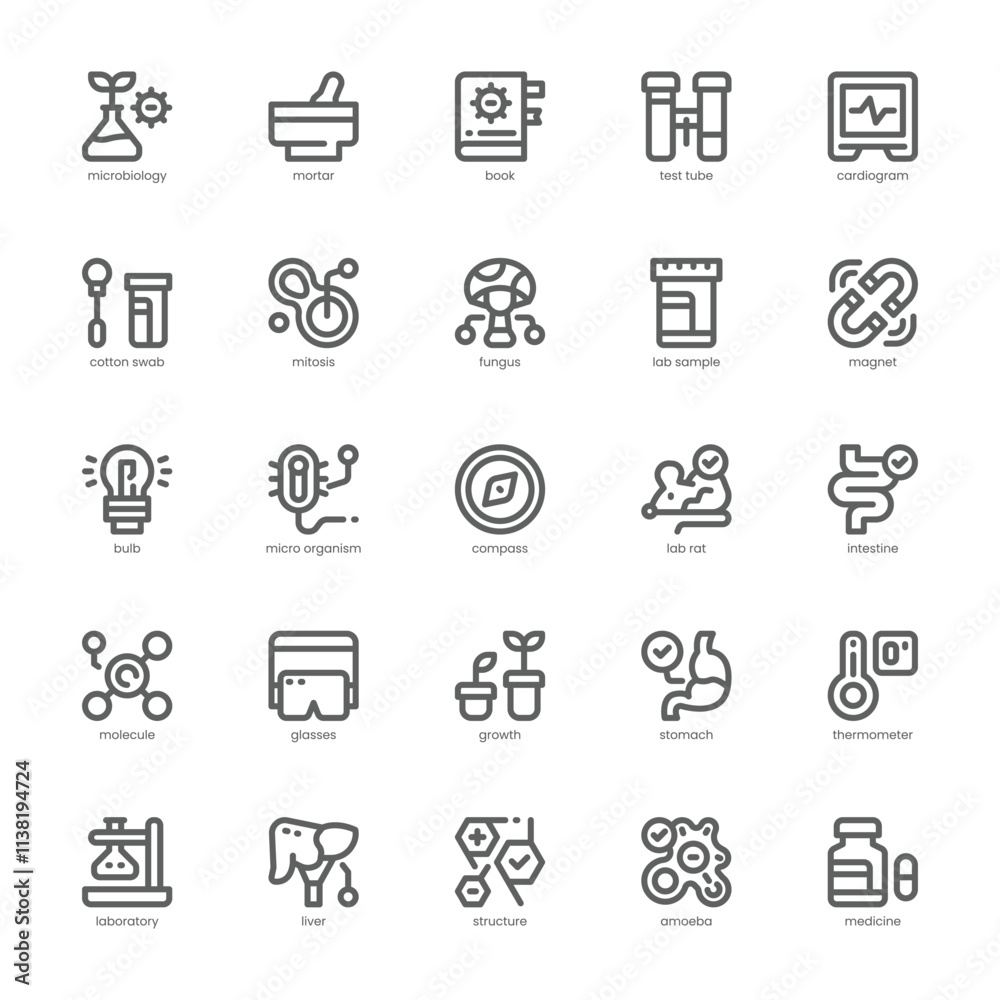 Microbiology icon pack for your website, mobile, presentation, and logo design. Microbiology icon outline design. Vector graphics illustration and editable stroke. Microbiology icon pack for your website, mobile, presentation, and logo design. Microbiology icon outline design. Vector graphics illustration and editable stroke.