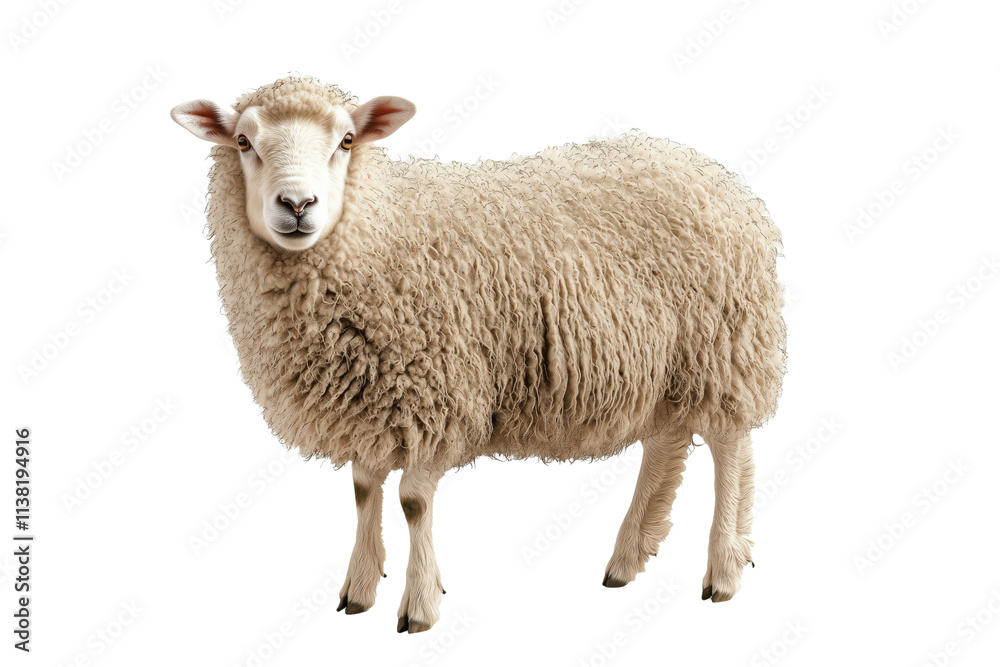 A sheep from a farm, photorealistic, on isolated transparent background A sheep from a farm, photorealistic, on isolated transparent background