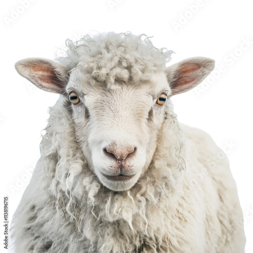 A sheep from a farm, photorealistic, on isolated transparent background