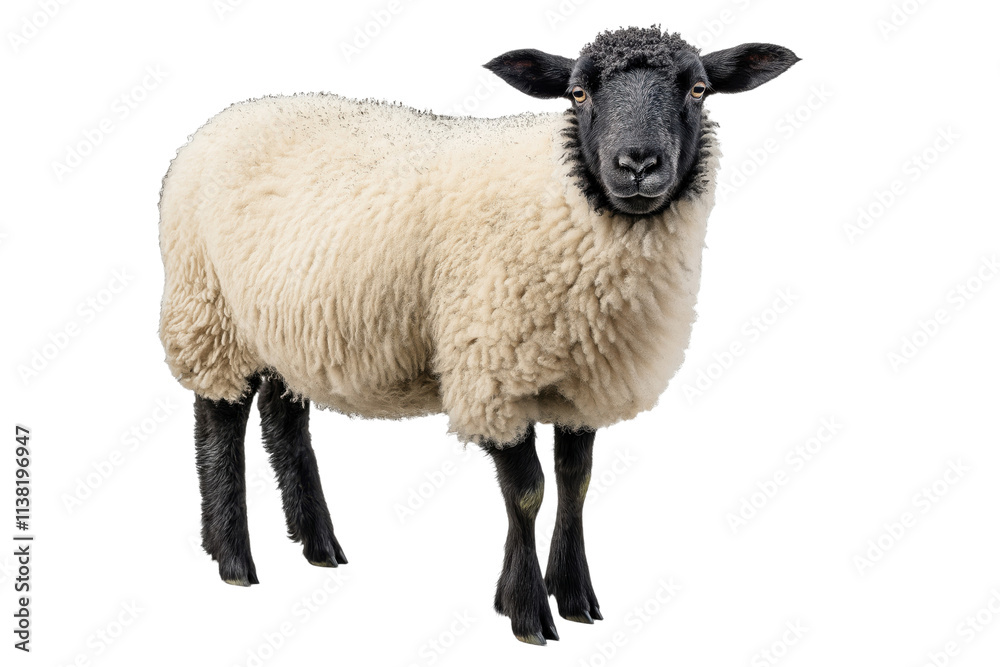 A sheep from a farm, photorealistic, on isolated transparent background A sheep from a farm, photorealistic, on isolated transparent background