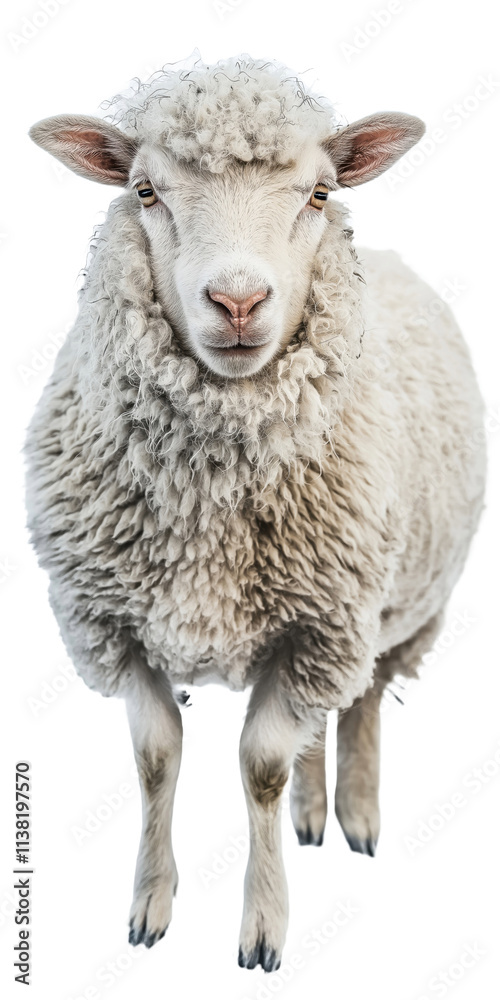 Obraz premium A sheep from a farm, photorealistic, on isolated transparent background