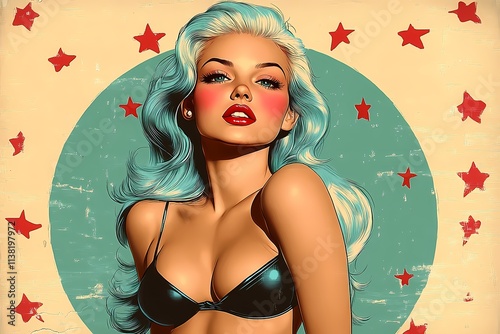 Retro Chic Pin-Up Art: 1960's Model Sticker Illustration