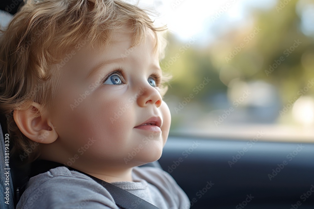 A delighted child gazes out the car window, experiencing wonder and joy from the passing scenery, encapsulating the excitement of road trips and family adventures. A delighted child gazes out the car window, experiencing wonder and joy from the passing scenery, encapsulating the excitement of road trips and family adventures.
