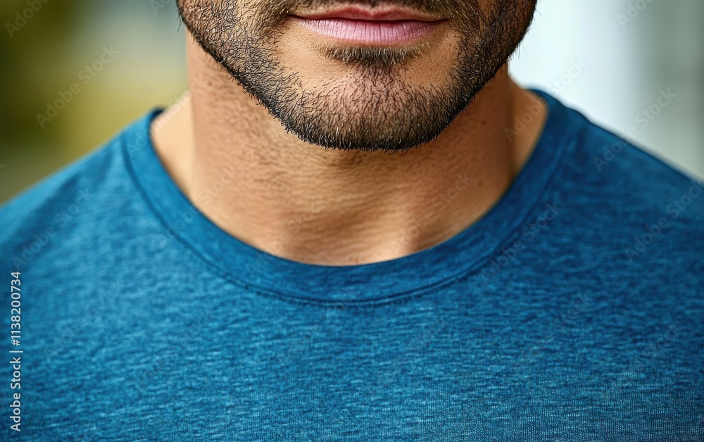 Obraz premium A man is wearing a blue blank shirt for design