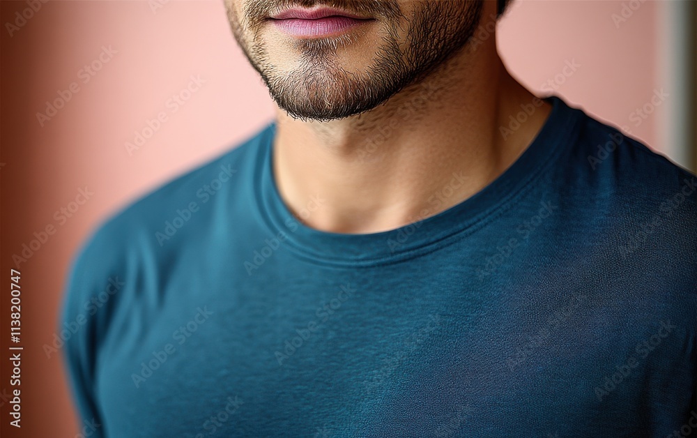 Obraz premium A man is wearing a blue blank shirt for design