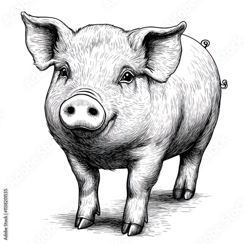 Wallpaper Mural Happy piglet illustration, monochrome sketch. Torontodigital.ca