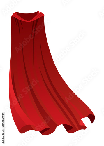 Superhero red cape in front view. Scarlet fabric silk cloak. Mantle costume or cover cartoon vector illustration