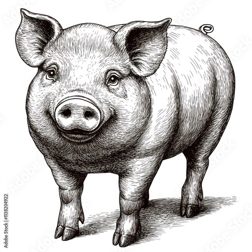 Wallpaper Mural Detailed monochrome illustration of a pig. Torontodigital.ca