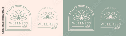 Wellness girls girlies club logo women healthy living mindfulness holistic health community network shirt design. Boho elegant luxury event lotus flower sage green aesthetic illustration bundle pack.
