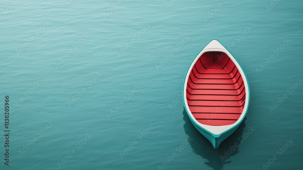 Serene Teal Rowboat on Calm Aqua Water Serene Teal Rowboat on Calm Aqua Water