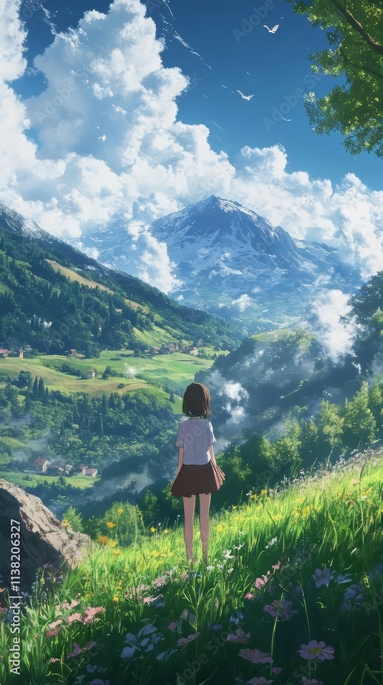 Beautiful anime natural scenery illustration. anime wallpaper. Ultra realistic. Photorealistic Beautiful anime natural scenery illustration. anime wallpaper. Ultra realistic. Photorealistic