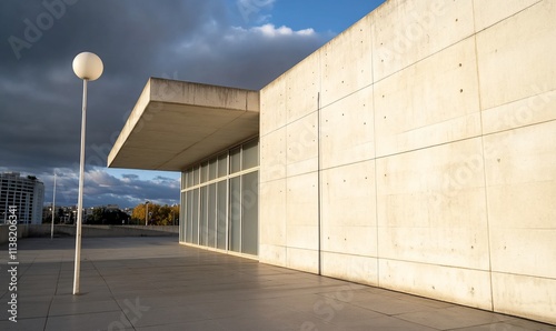 Wallpaper Mural Modern concrete building exterior with large windows and a lamppost. Torontodigital.ca