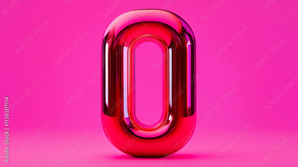 A vibrant red number zero stands out against bright pink background, showcasing glossy, reflective surface that adds depth and modernity to design A vibrant red number zero stands out against bright pink background, showcasing glossy, reflective surface that adds depth and modernity to design