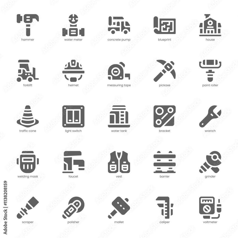 Construction and Tool icon pack for your website, mobile, presentation, and logo design. Construction and Tool icon glyph design. Vector graphics illustration and editable stroke. Construction and Tool icon pack for your website, mobile, presentation, and logo design. Construction and Tool icon glyph design. Vector graphics illustration and editable stroke.