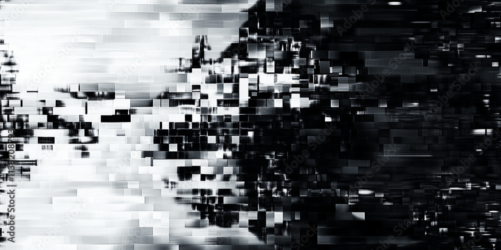 Obraz premium Distorted Checkered Glitch Effect in Monochrome 