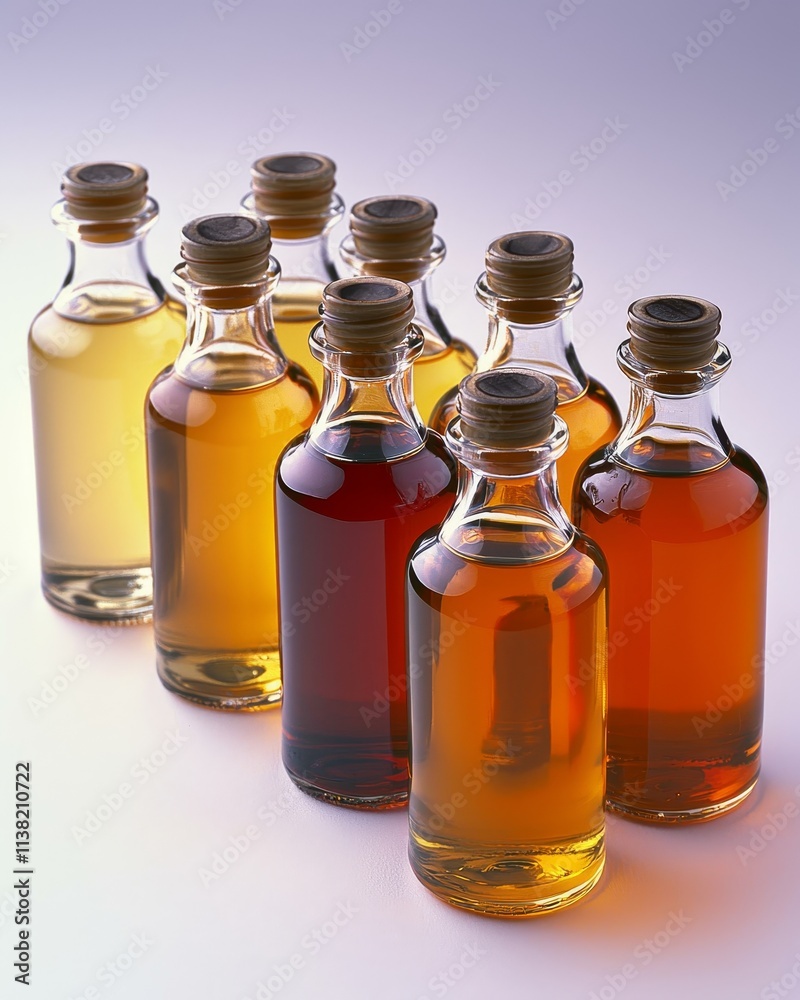 Artistic display of gourmet honey varieties in elegant bottles