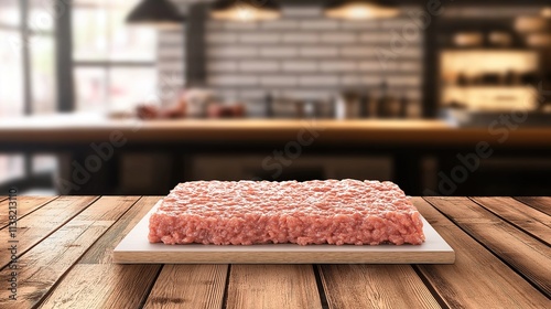 Cuadro en lienzo Ground meat package displayed on a clean surface, symbolizing the essence of quality and freshness in culinary preparation