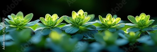 Mediterranean Spurge, Euphorbia characias wulfenii green flowers in natural sun light, spring floral garden photo