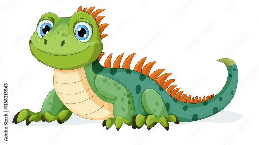 Obraz premium Colorful cartoon iguana illustration with a friendly and cheerful expression