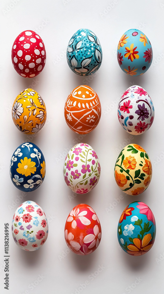 Colourful collection of Easter eggs, each different symbol of Spring, represents traditional cultural object, bringing joy and seasonal cheer holiday group celebrates its meaning. Decoration Colourful collection of Easter eggs, each different symbol of Spring, represents traditional cultural object, bringing joy and seasonal cheer holiday group celebrates its meaning. Decoration