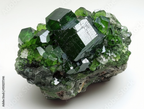 Gemstone olivine green crystal, also known as peridot, chrysolite, forsterite, dunite photo