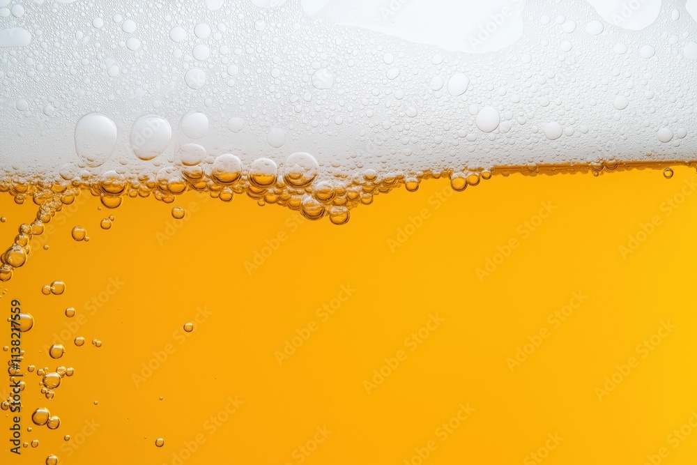 A close up of a glass of beer with foam on top. The foam is white and the beer is yellow